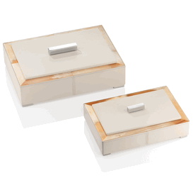 Luxury Italian Ivory Leather Box * Polished Horn Accents * Custom Made To Order * Large: 6 x 28 x 20 cm 
