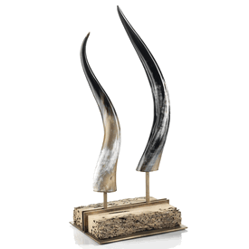 Luxury Italian Long Lorn Duo Sculpture * Brass Detailed Venetian Driftwood * Custom Made To Order * H: 95 & 90 cm