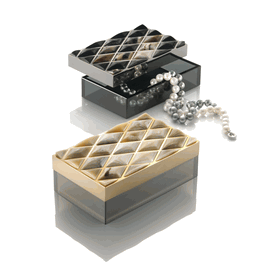 Luxury Custom Made Brushed Black Palladium & Horn Diamond Jewelry Box * 3 x 8 x 5 inches