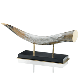 Luxury Custom Made Long Horn Sculpture * Gold Gilded Brass Accents * 10 x 15 x 6 inches