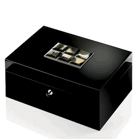 Luxury Custom Made Black Lacquered Cedar Humidor * Horn Accents * 6 x 16 x 11 inches