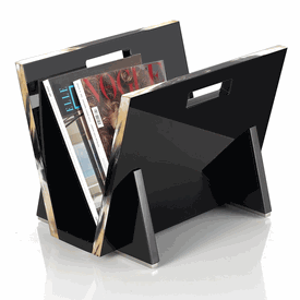 Luxury Custom Made Black High Gloss Lacquer & Horn Magazine Rack * 16 x 12 x 12 inches
