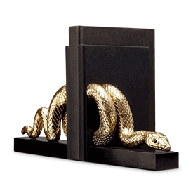 Luxury 24k Gold Plated Porcelain Snake Bookends * Marble Base * Each 6 x 8 x 2 inches