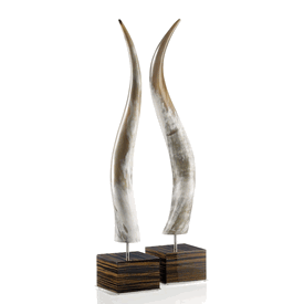Luxury Custom Made Mounted Long Horn Sculpture * Ebony Macassar, Stainless Steel Base * 35 x 6 x 6 inches