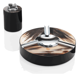 Luxury Italian Black Lacquer & Polished Horn Ash Tray * Chromed Brass Accents * Custom Made To Order * 5 x 22 cm 